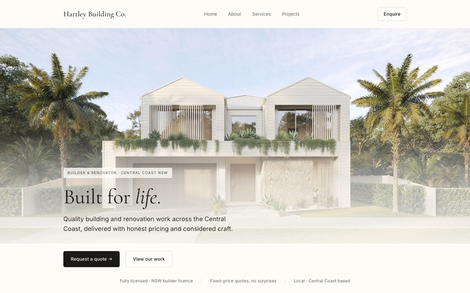 The Hartley Building Co website — a clean, modern build site by Samuel Meredith